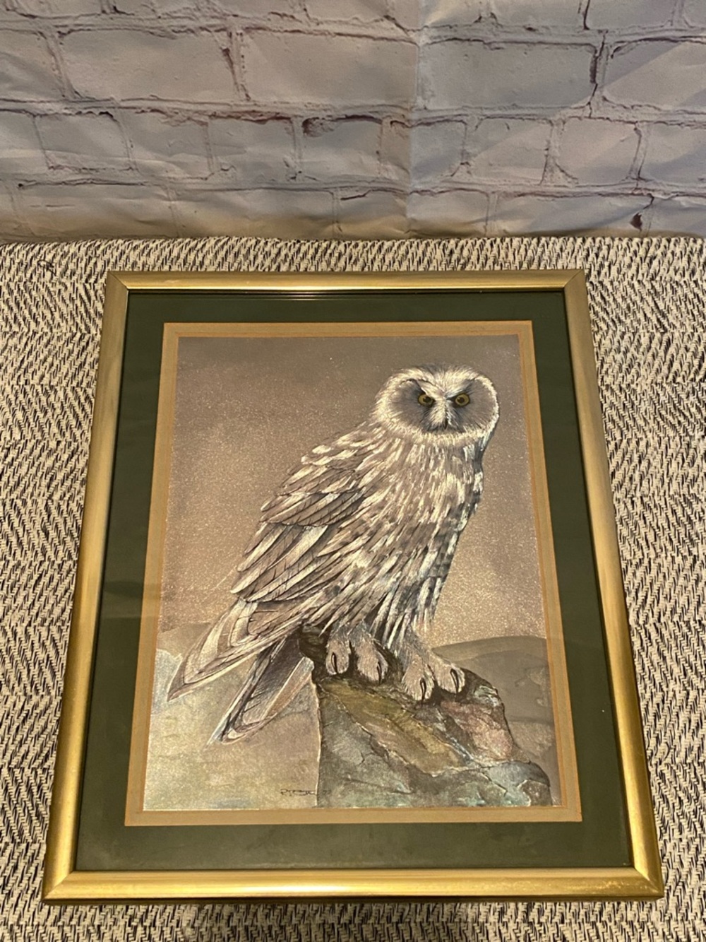 Vintage RJ Smith Framed Owl Metallic Foil Shimmer Artwork
